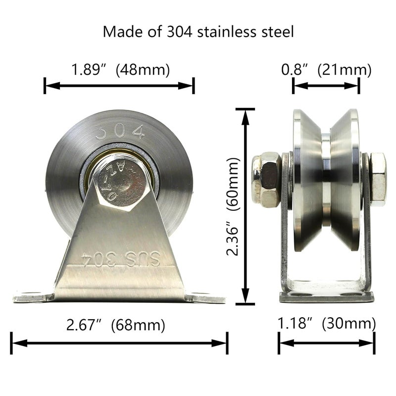 LTEMG V Type Groove Wheel Pulley Stainless Steel Silent Pulley Block,Wall-Mounted Ceiling Lifting Pulley Block,Sliding Gate Hardware,Removable Double Bearing,with Expansion Pipes and Screw(2 Pack) - Image 2